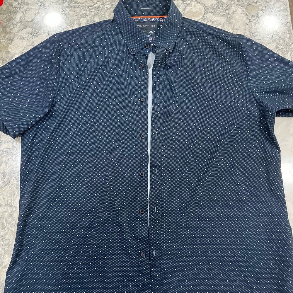 Denim & Flower Ricky Singh 4 Way Stretch Navy Blue Short Sleeve Button Up